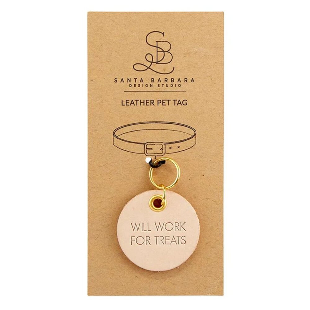 Leather Pet Tag - Will Work For Treats/NWT